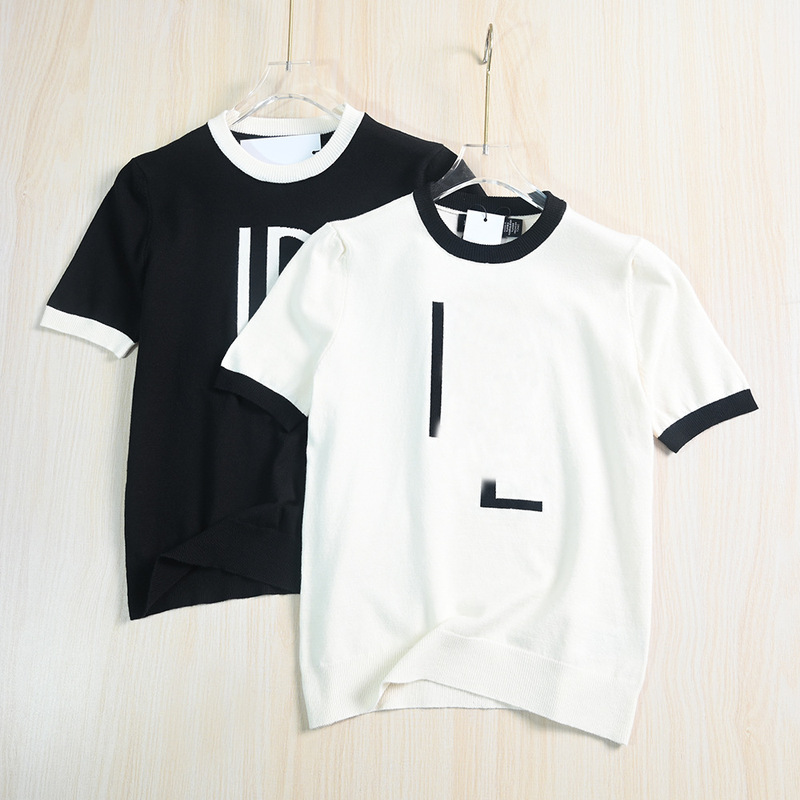 Siqi Women's Clothing 5/9 American Single Soft Modal Cotton Contrast Color Collar Short Sleeve Sweater