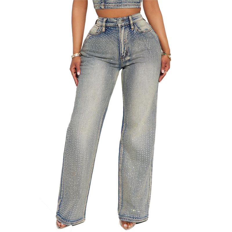 European and American Styles Support Customization, Source Factory, Personalized Jeans, Tight Wide-Leg Version, Hot Diamond Fashion