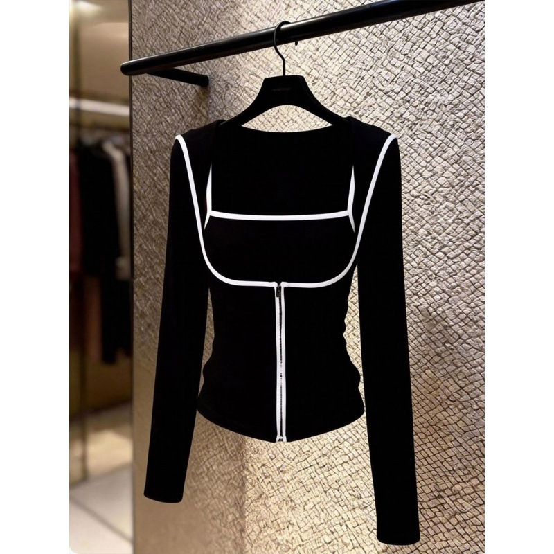 European-Style Fashionable and Stylish Outfit: Black Camisole + Black Cardigan, Cool and Chic Women's Two-Piece Set, Slim Fit and Flattering, for Spring