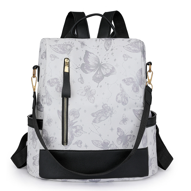 Bolso femenino con estampado de mariposa casual de moda, mochila antirrobo de viaje al aire libre de gran capacidad, mochila ligera simple