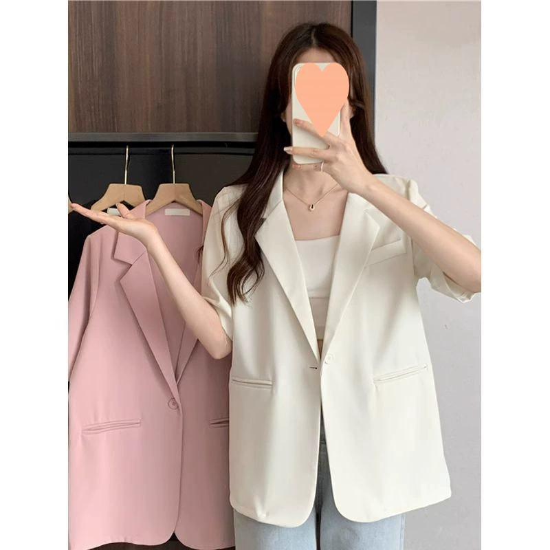 Тонкий костюм женский 2025 летний новый корейский костюм куртка повседневная свободная маленькая рубашка с короткими рукавами