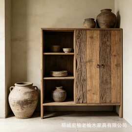 老榆木餐边柜双开门收纳柜客厅茶水柜玄关柜落地式餐边置物收纳柜