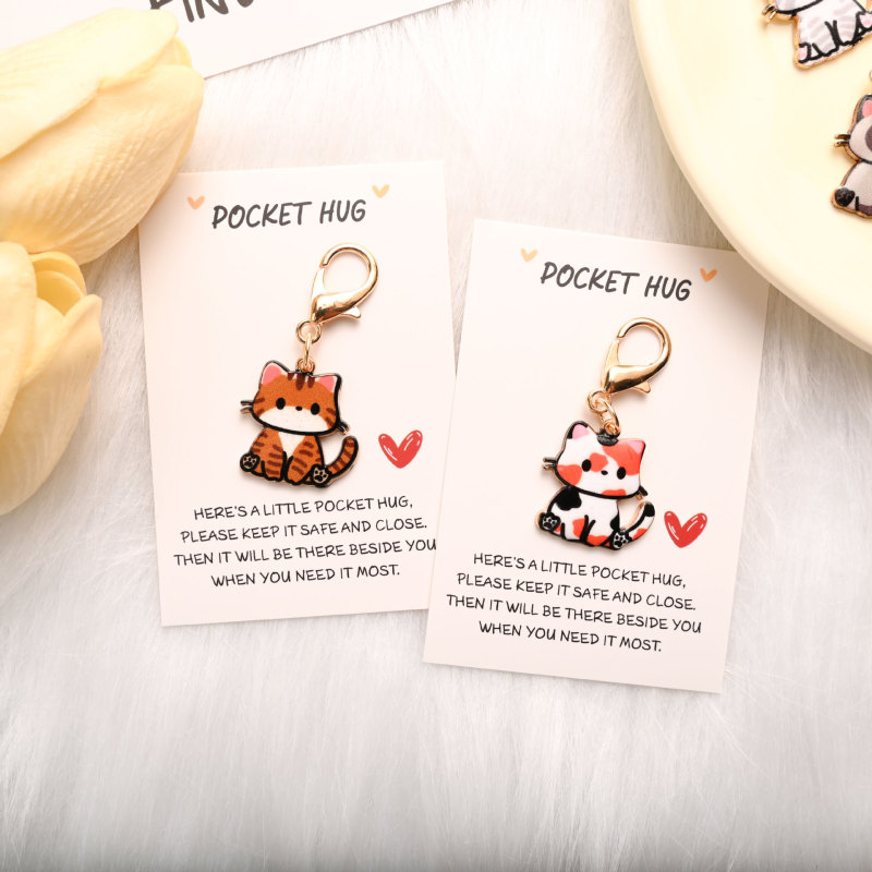国境を越えたホットセール POCKET HUG 英語インスピレーションカード かわいい漫画の猫キーホルダー バッグペンダント|undefined