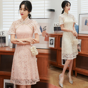 Lace improved cheongsam female Chinese dresses oriental retro Qipao Cheongsam for women young girl little everyday to wear the dress