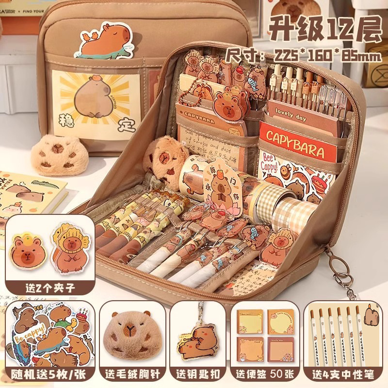 Tiktok Venta caliente caja de lápices de Panda de 12 capas de gran capacidad bolsa de papelería de alto aspecto bolsa de lápices de papelería de estudiante de escuela primaria