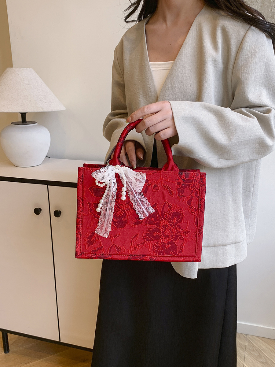 Bolsa de mano de boda de estilo nacional de literatura roja, dama de honor, dama de honor de alta calidad, bolso de viaje de gran capacidad