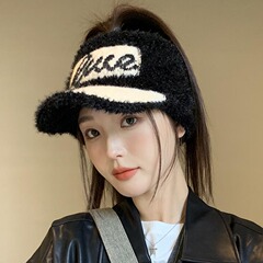 韩版秋冬季空顶针织保暖护耳帽子女百搭字母鸭舌帽户外防风毛线帽