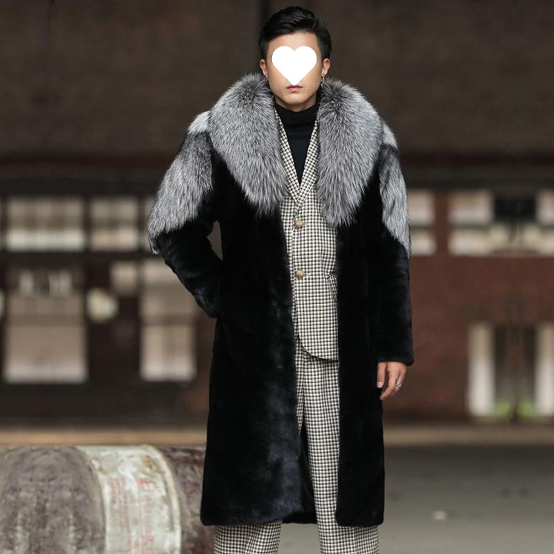 2025 Autumn/Winter Men's Long Fashionable Faux Mink Fur Coat, Thickened, Warm, Light Luxury, Plus Size