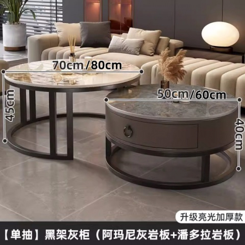 Mesa de centro redonda de pizarra de roca, sala de estar, hogar 2024, nuevo apartamento pequeño, minimalista, ligero, lujo, sensación de alta gama