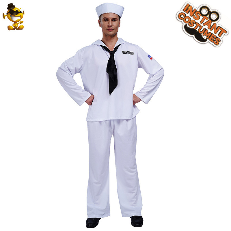 Traje de fiesta de Halloween adulto masculino juego de rol traje de marinero blanco traje de rendimiento de etapa