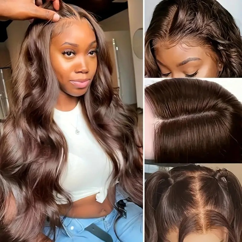 Synthetische Lace Front Perücke Braun Gewellt Natürlicher Look_voghion.com