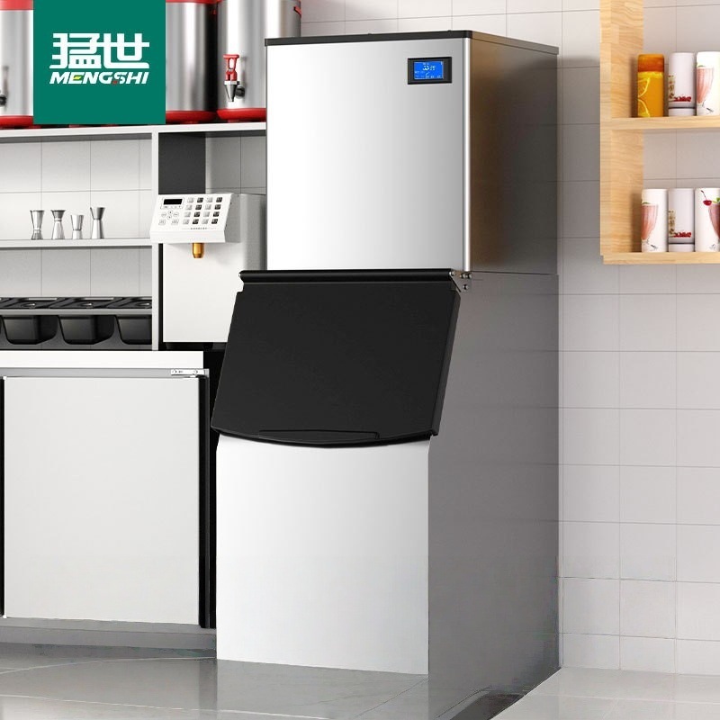 Máquina de hielo pequeña comercial Mengshi, máquina de fabricación de cubitos de hielo especial para tienda de té con leche grande, granulador de hielo de baja potencia, máquina de cubitos de hielo