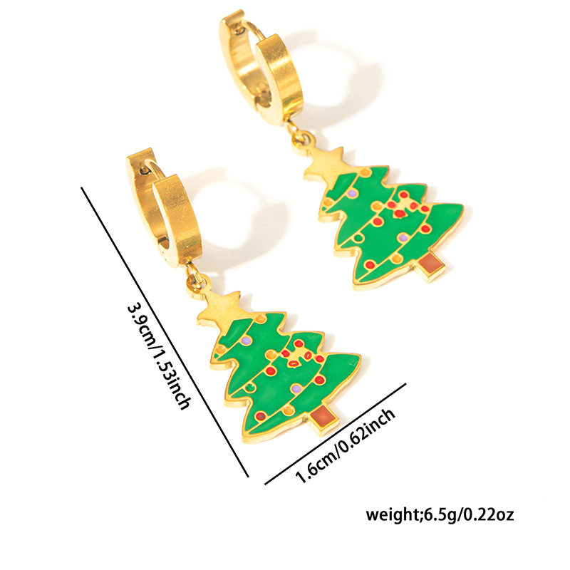 1 Pair Christmas Cute IG Style Christmas Tree Santa Claus Elk Enamel Titanium Steel Drop Earrings display picture 8
