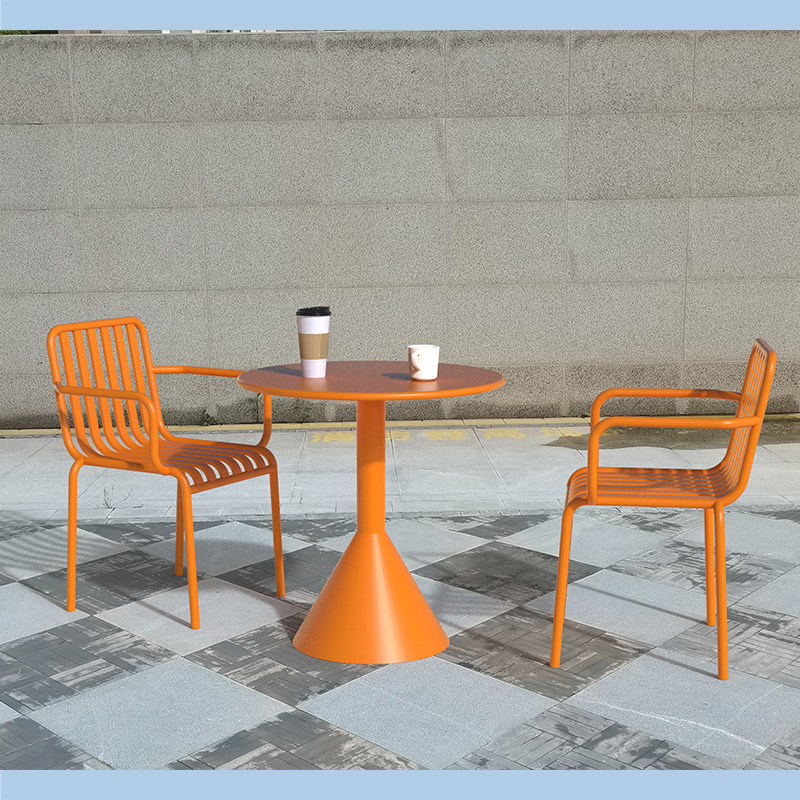 Outdoor Metal Dining Table and Chair Outdoor Courtyard Balcony Negotiation Small Round Table Cafe Milk Tea Shop Leisure Table and Chair suit