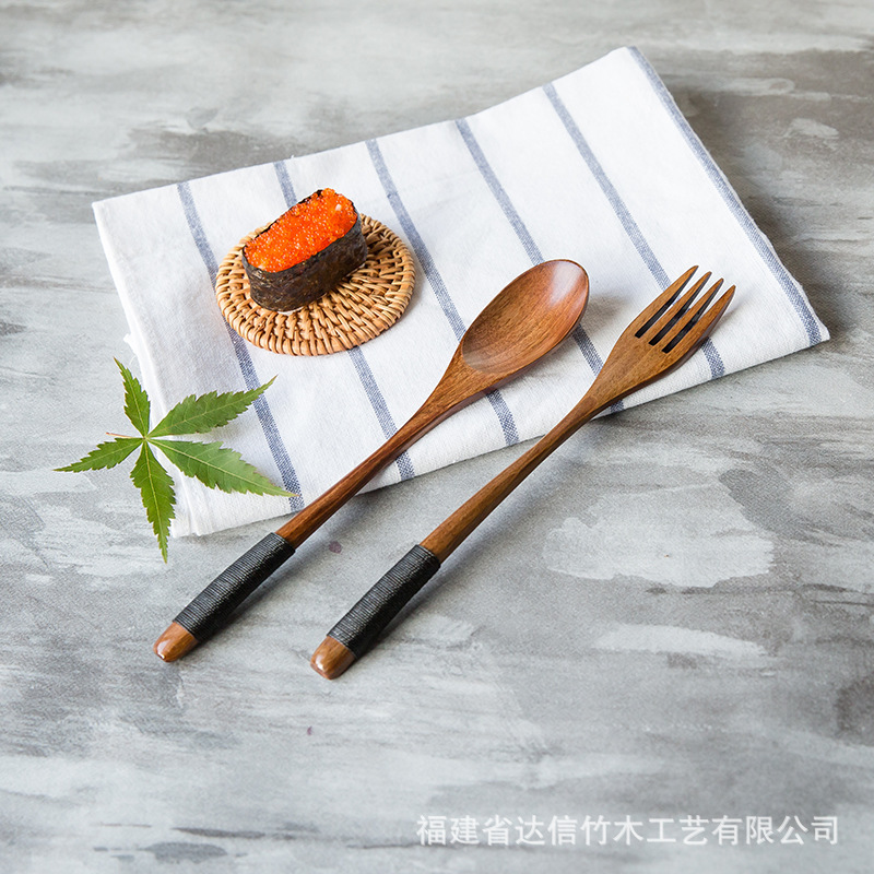 INS Luxury Light tenedor de madera cuchara de madera registro vajilla de madera maciza cuchara de mango largo cuchara de sopa japonesa cuchara de madera pequeña