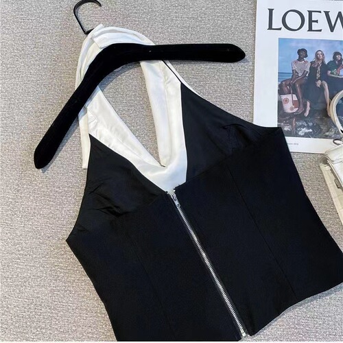 Girls 2024 new summer style lapel halter strap chest sweet bow two-button back zipper vest