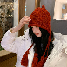 女秋冬季保暖毛线帽流苏针织纯色护耳雷锋帽时尚韩版套头帽子批发