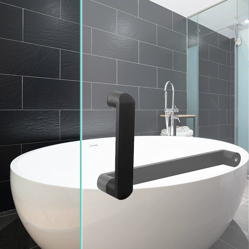 Customized stainless steel bathroom glass door square pipe pull hand black titanium goldless fingerprint glass door pull hand