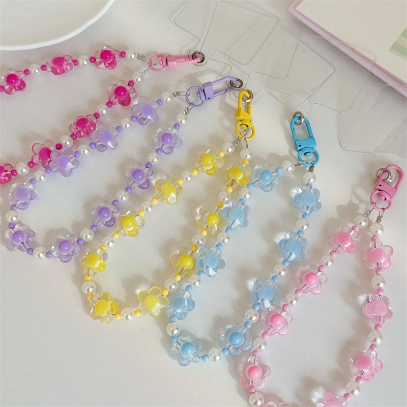 New DIY Candy Color Bead Bracelet Mobile Phone Chain Heart Bracelet Pearl Bow Female Short Handmade Chain Wholesale