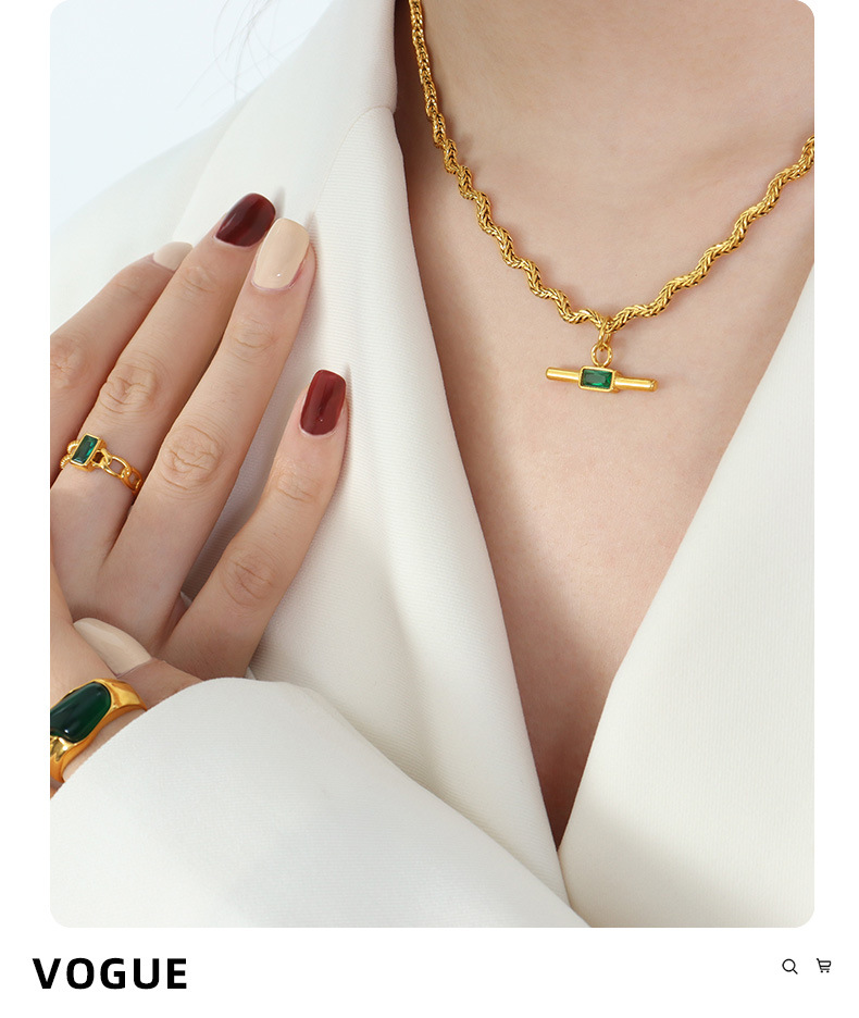Glass Inlay Material Pendant Necklace Classification Ig Style Simple Style Geometric Titanium Steel Brass Plating Inlay Glass Pendant Necklace