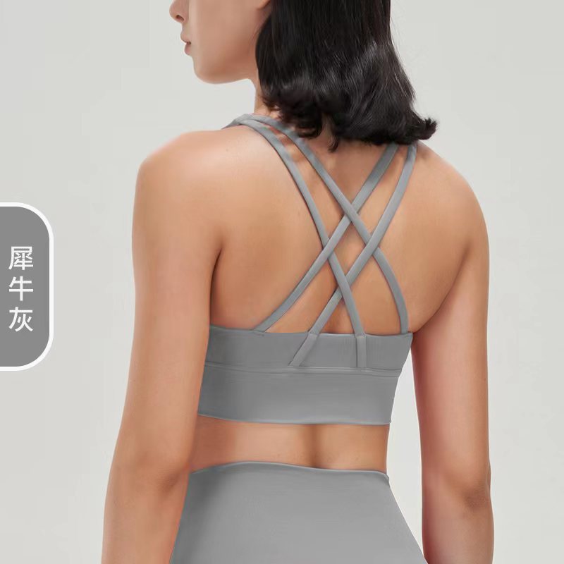ヌードヨガスポーツブラ耐衝撃高強度フィットネスブラ両面起毛クロスバックヨガベスト女性用