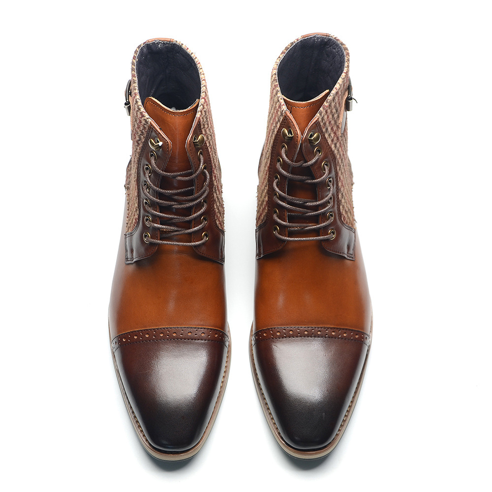 靴 Hand made Pointed toe leaher boots Men's Handmade Cowhide Fashion Lace Up Pointed Toes Leather Boots