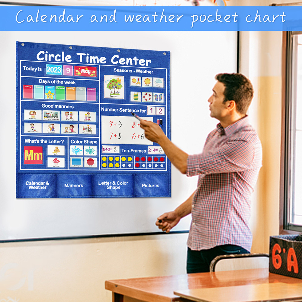 现货新版循环时间学习中心卡袋circle time center Pocket Chart