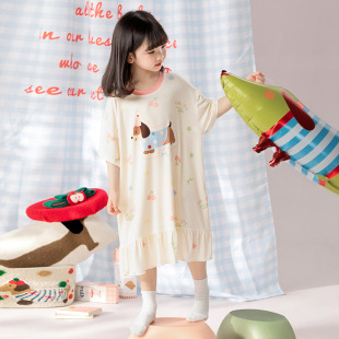 Girls' Nightgown Summer Thin Modal Cotton Short-Sleeved Little Girl Sweet and Stylish Big Children Pure Cotton Student Petite Girl