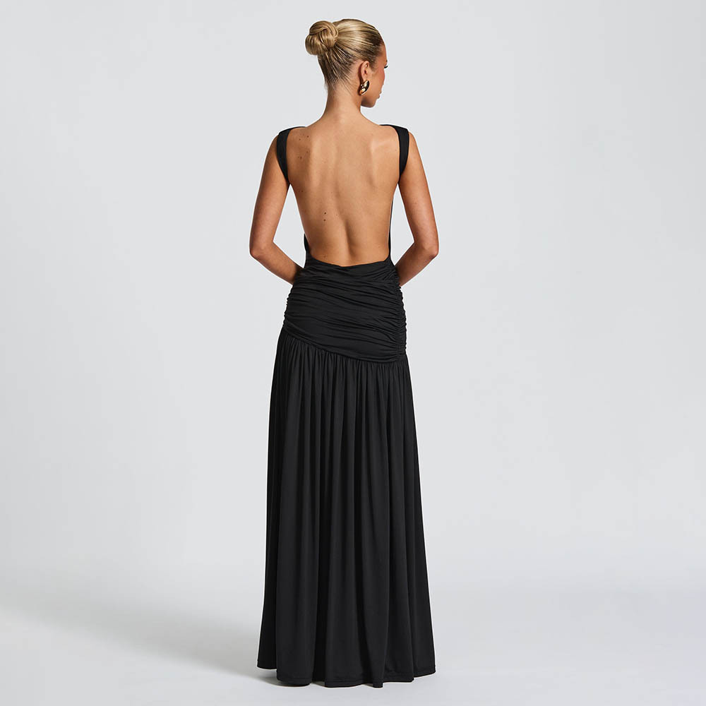 Fronteriza Europa y América primavera y verano nuevo estilo de moda sin mangas de espalda plegado empalme sexy vestido de banda de cadera