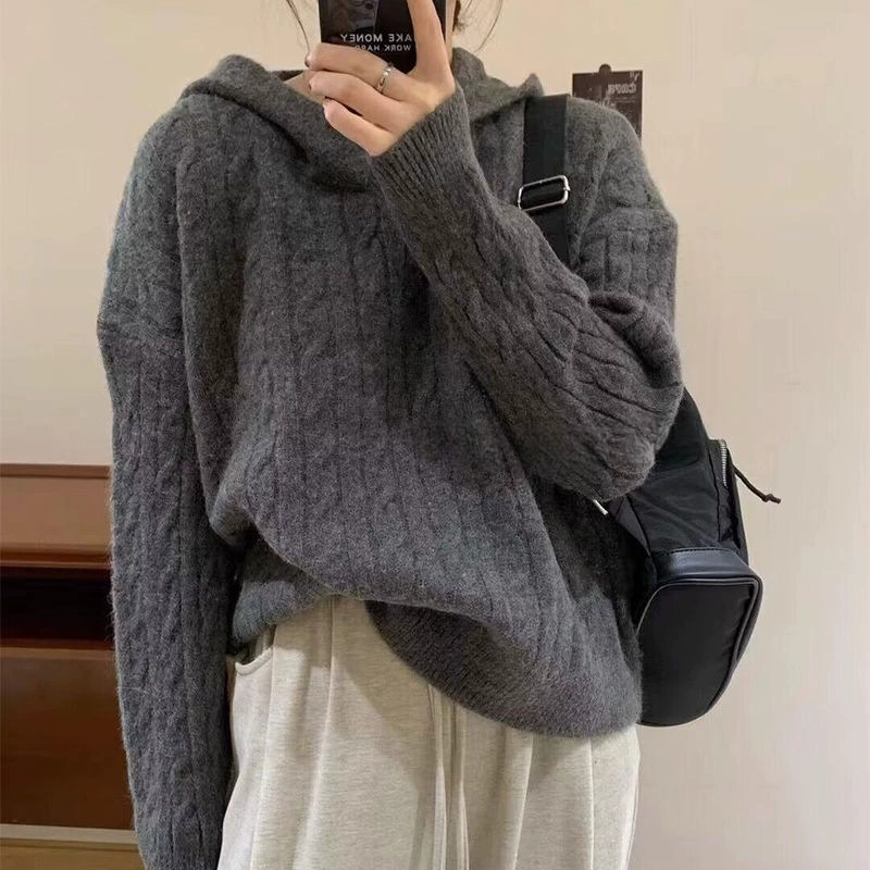 Свитер, куртка, вязаный худи для отдыха, oversize
