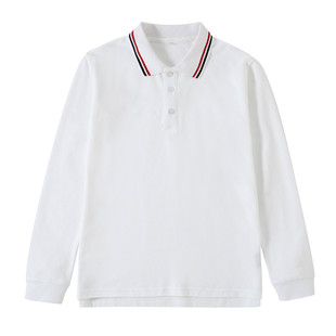 British School Uniform for Primary School Students White Long-sleeved Spring and Autumn Solid Color T-shirt Breathable British Style Sportswear