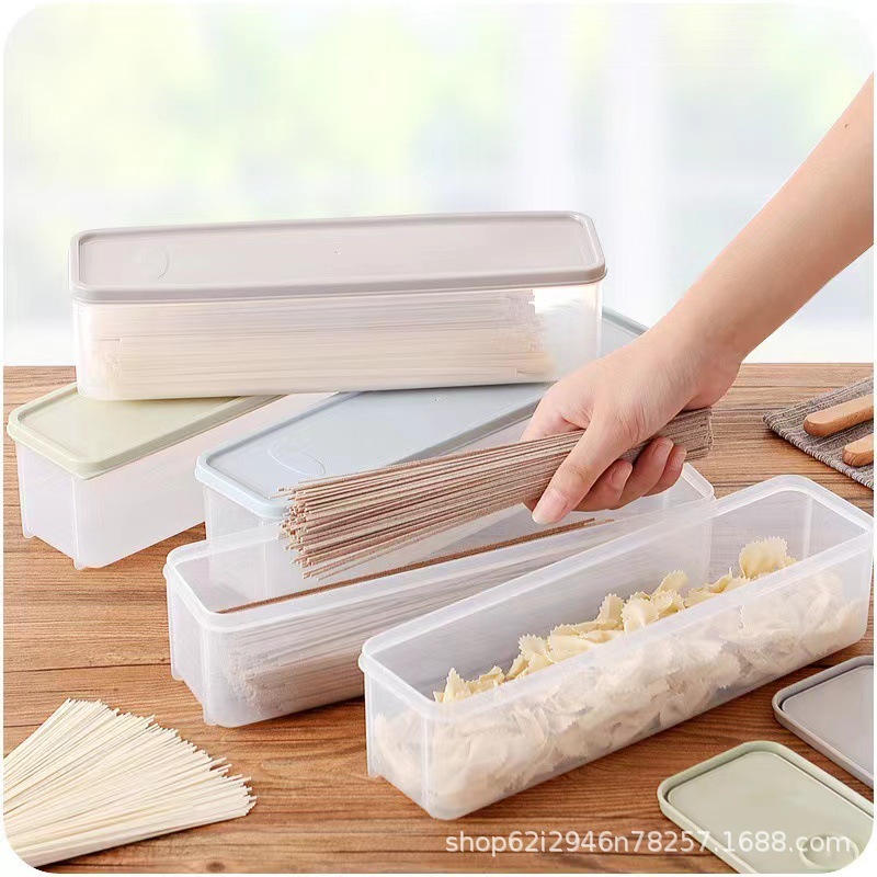 麺収納ケース長方形プラスチック冷蔵庫食品保存ケース蓋付きキッチン雑穀食品そうめん密封ケース|undefined