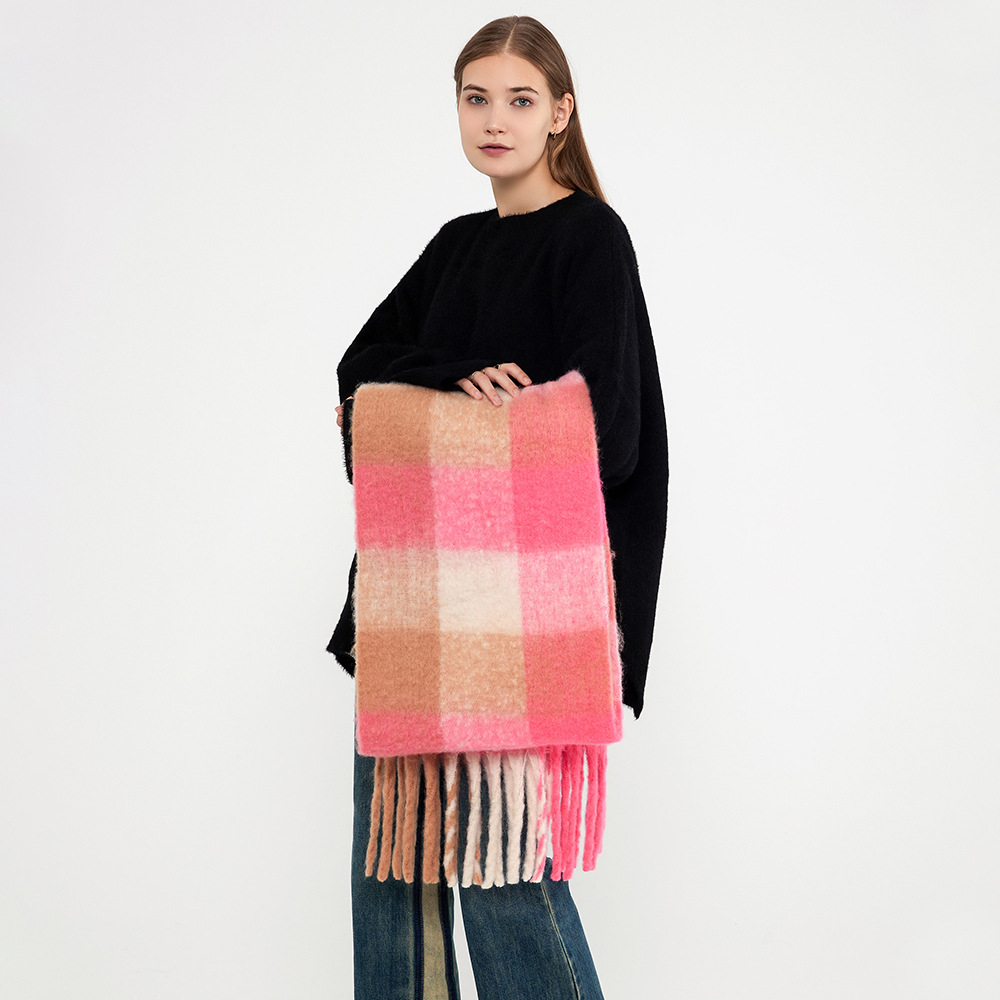 Sciarpe da donna Nuova sciarpa invernale calda a quadri con nappe Scialle da donna in lana di cashmere con collo lungo_voghion.com