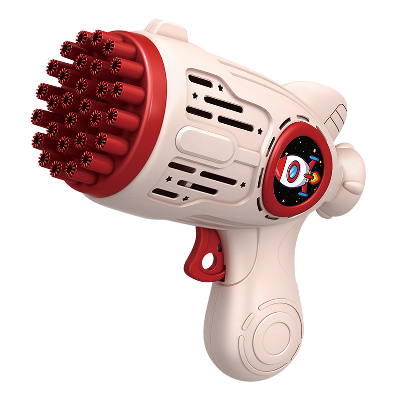 Explosiva transfronteriza máquina de soplado de burbujas de 32 orificios de mano con pistola de burbujas espacial completamente automática, puesto de regalo para niños de juguete al por mayor