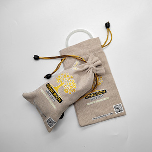 New linen sandalwood beads bracelet headset charger data cable charging treasure printable logo beam storage bag