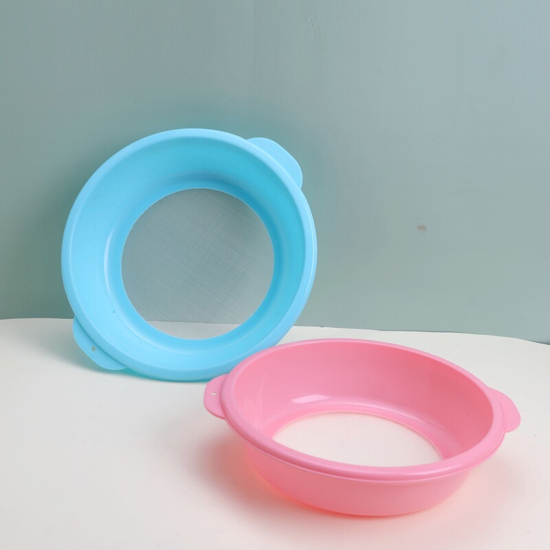 Plastic Round Vegetable and Fruit Washing and Draining Storage Sieve Kitchen Household Double-Eared Flour Sieve Can Be Hung for Storage Without Taking up Space Plastic Round Vegetable and Fruit Washing and Draining Storage Sieve Kitchen Household Double-Eared Flour Sieve Can Be Hung for Storage Without Taking up Space