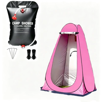 Avtomobil dam çadırları: Privacy Changing Tent, Portable - 3-window-rose-red-20l-shower-bag-single-size-1212-19m