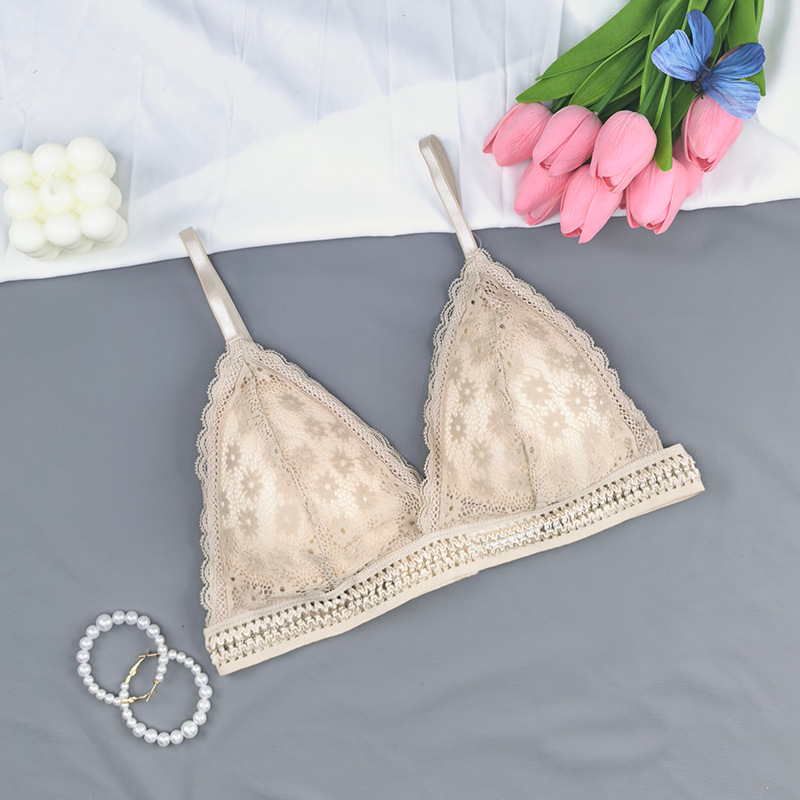 Bralette sin anillo de acero delgado gran pecho pequeño encaje triángulo bra sexy ropa interior francesa para mujeres