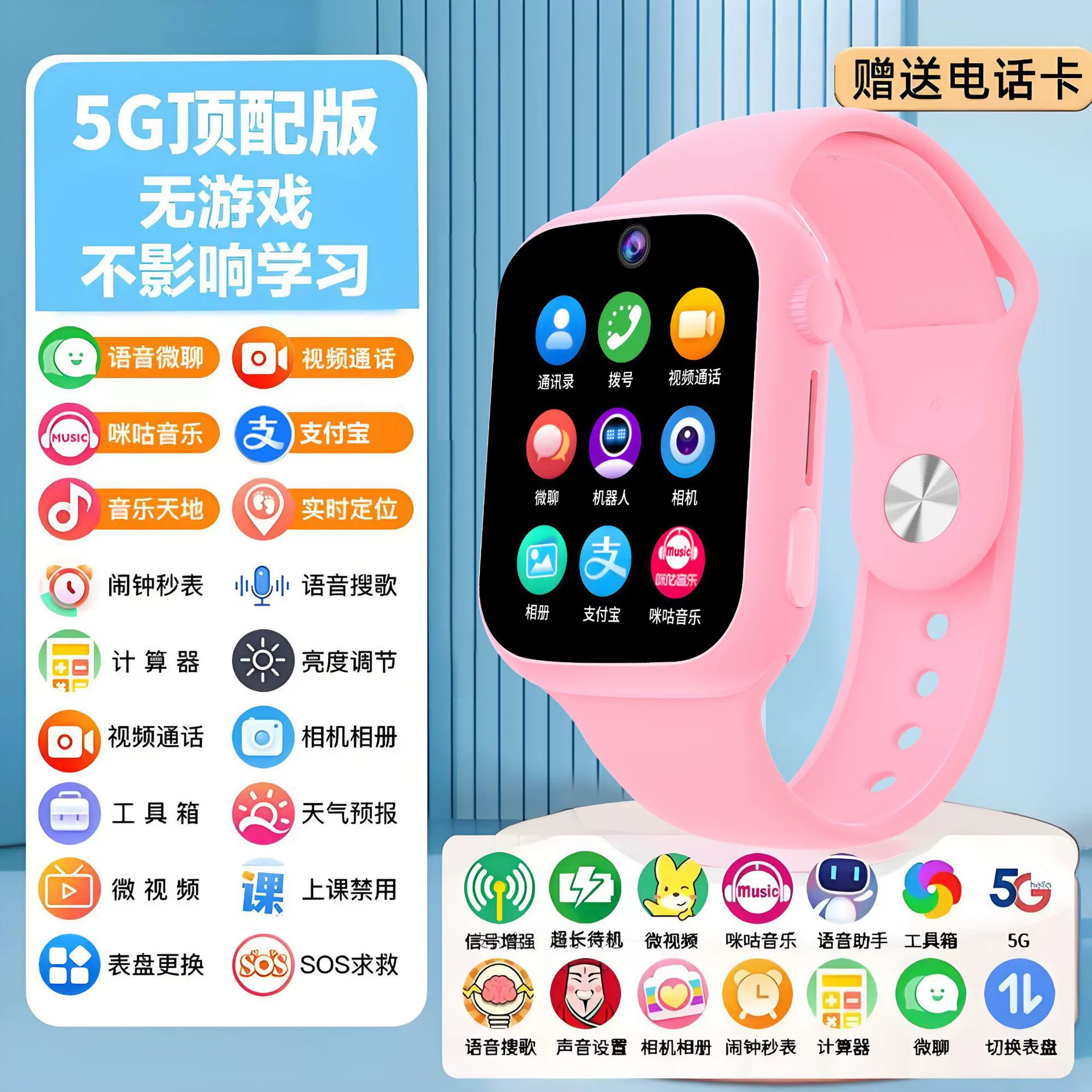 Smartwatch 5G phone-sync, video call & precise positioning, waterproof, kids collection