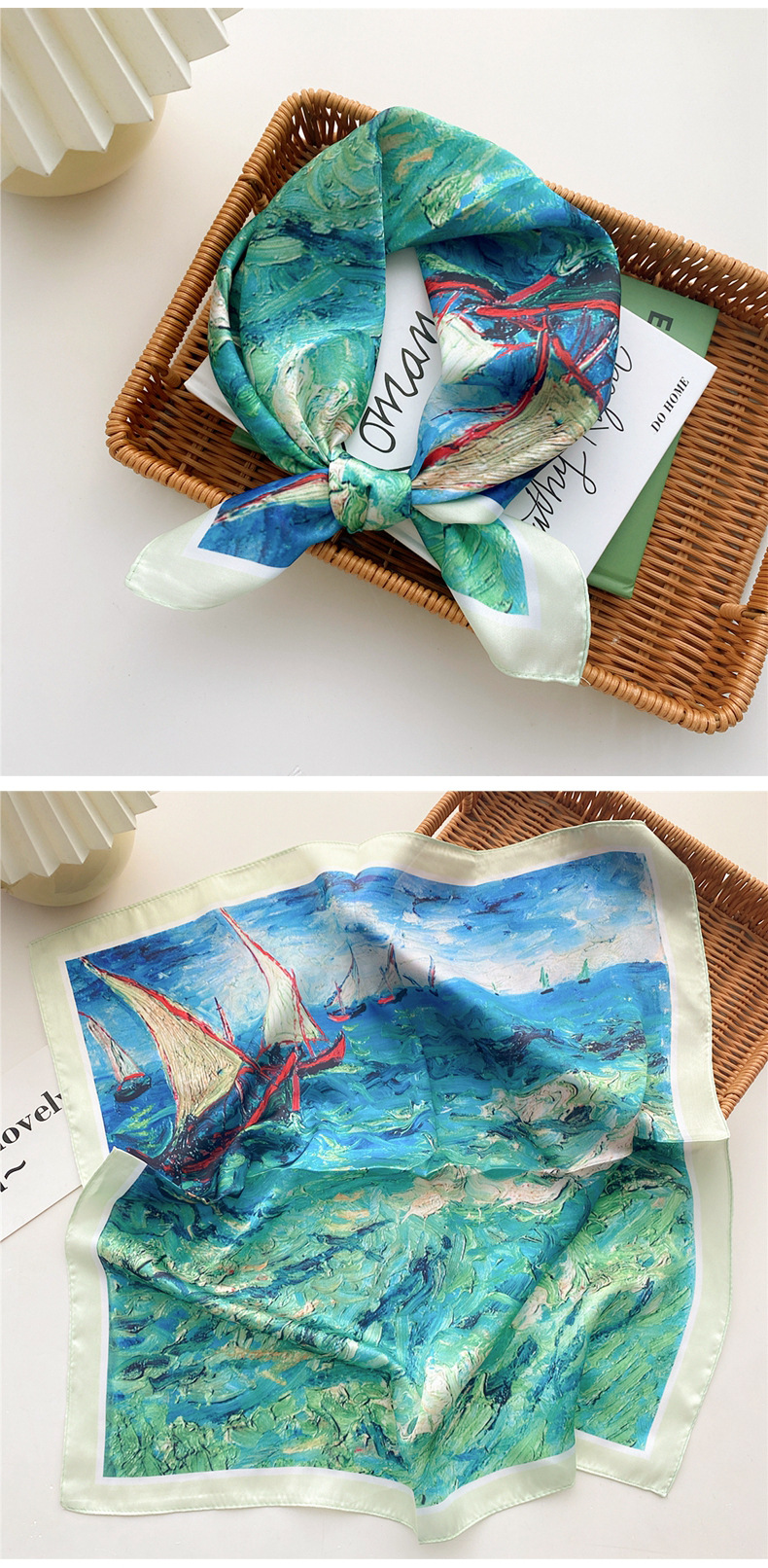 50g Weight Fashion Sweet Thin Small Printing Square Towel Silk Women's Scarf 53*53