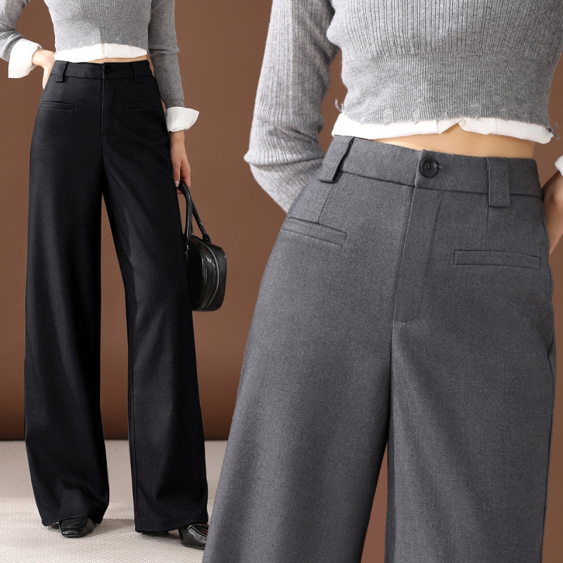 Brand New Spring and Autumn Tencel Wool Narrow Wide-Leg Pants for Women, High-Waisted, Leg-Lengthening, Drapey, Light Luxury Straight-Leg Pants