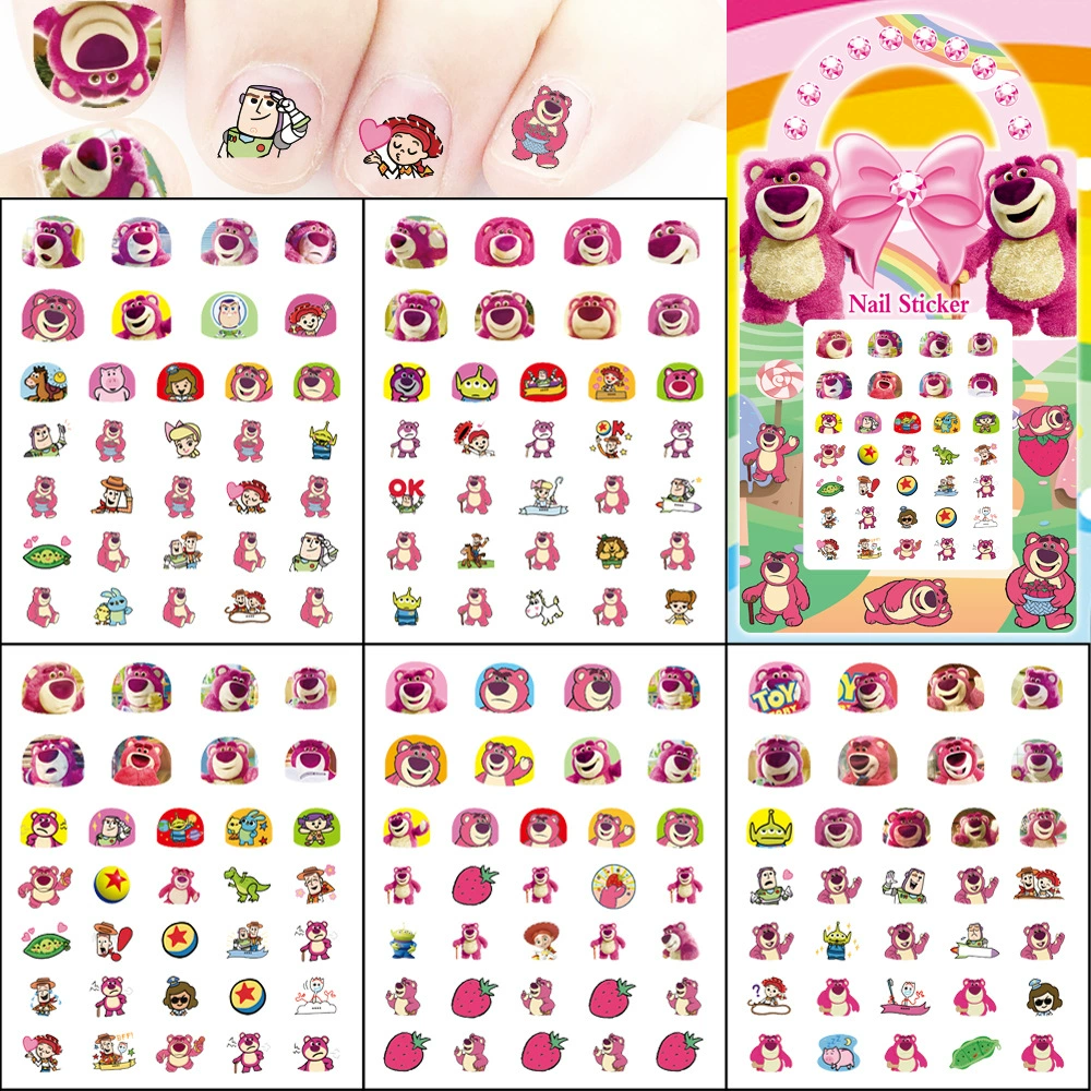 Трансграничный набор из 5 водонепроницаемых наклеек для ногтей наклейки для ногтей для детей мультфильм клубничный медведь игрушка история ногтей наклейки