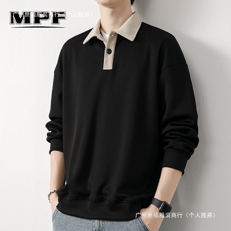 Рубашка поло с длинными рукавами футболка мужская весна и осень зима бархатный американский свитер 2025 новый нижний рубашка весенний топ T