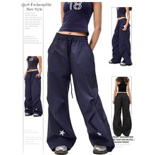 DUSK美式复古星星刺绣伞兵工装裤女休闲直筒裤宽松爵士舞阔腿裤子