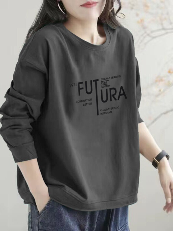 Discounted Spring Pure Cotton Long-Sleeve Sweatshirt for Women, Loose Casual Slim-Fit Versatile Base Shirt Top