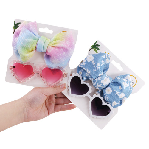 New children's sunglasses combination set, fashionable cartoon baby toy sunglasses, polyester printed hairband