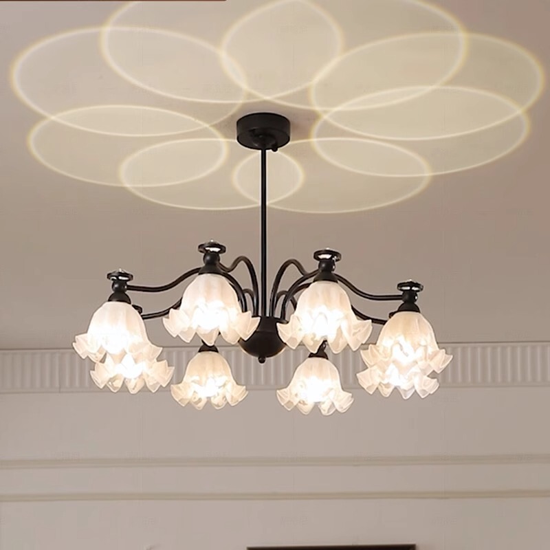 French-Style Living Room Chandelier, Vintage Mid-Century Style, Internet Celebrity Creative Light Luxury Lily of the Valley Flower Home Warm Hall Main Lighting Fixture