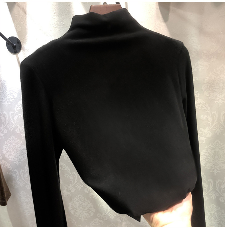 Casual Solid Color Spandex Polyester High Neck Long Sleeve Regular Sleeve T-shirt