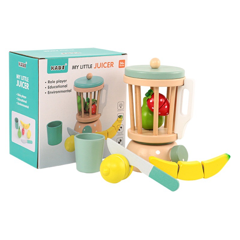 Juicer de fruta de simulación para niños juego de rol casa juguete de madera coordinación mano-ojo corte de fruta