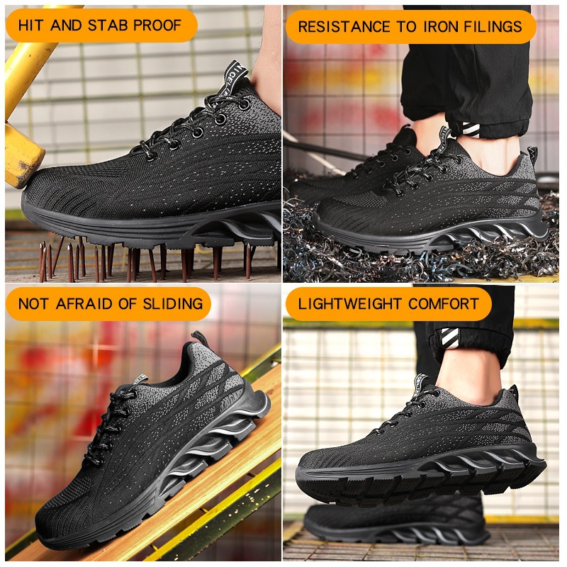 Verano transfronterizo anti-aplastante puntera de acero zapatos de protección laboral de los hombres zapatos de trabajo ligeros ZAPATOS DE TRABAJO transpirable Flyknit deportes sitio de construcción zapatos de protección